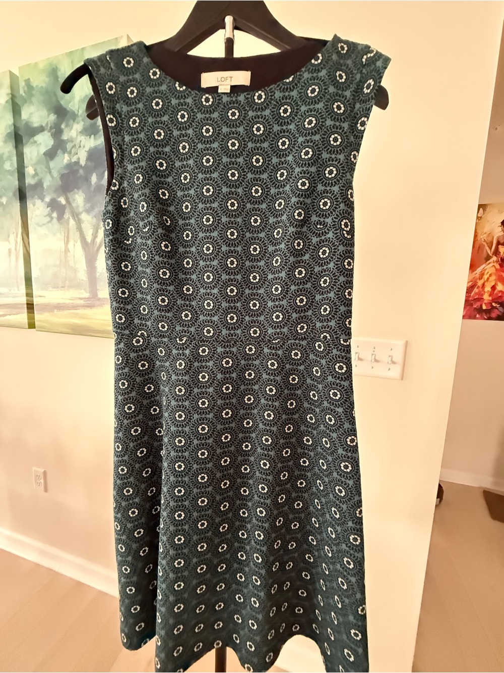 LOFT Teal Blue Medallion Print Sleeveless Fit & Flare Dress Size 4 NWOT